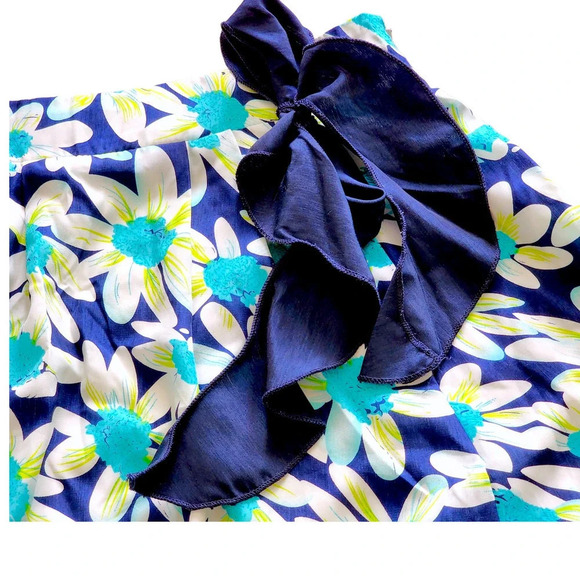 Allegra K Womens Floral Daisy Pleated Bow Flared Mini Skirt Blue Size Small - Picture 4 of 10